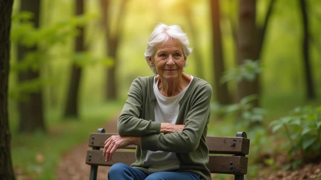 Groep senioren die zich uitstrekt op een bankje in het bos voor een wandeling