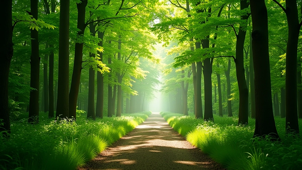 Schaduw onder bomen op een zomerdag met zonlicht dat door de bladeren filtert